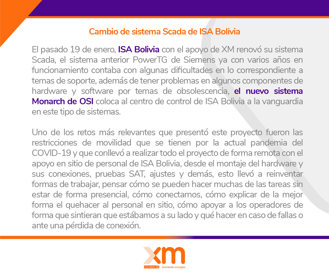 Boletín clientes_Cambio sistema SCADA BOLIVIA